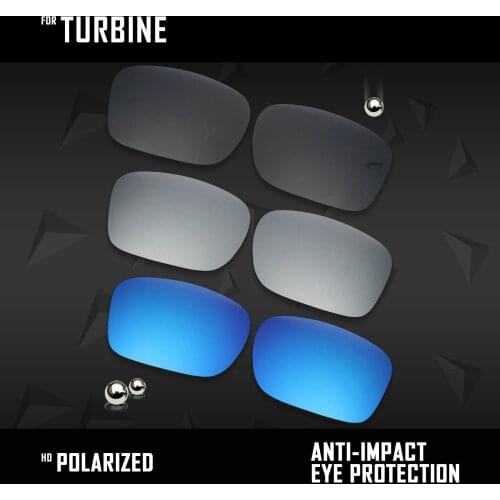 OOWLIT 3 Pairs Polarized Sunglasses Replacement Lenses for Oakley Turbine OO9263-Black & Silver & Ice Blue