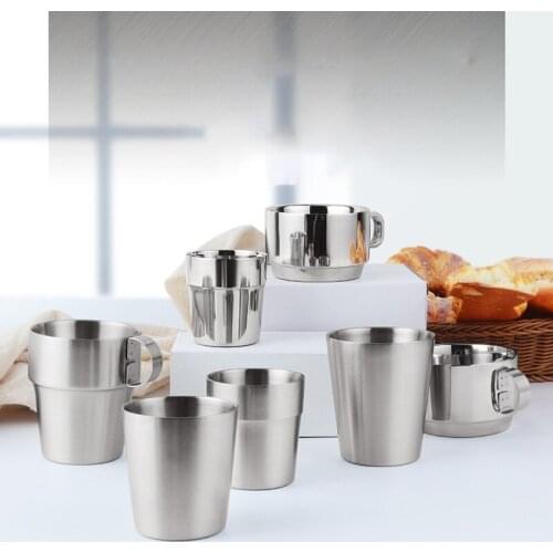 Stainless Steel Cup 6.3/10.6oz Dual Layers Plain Metal Mug Cup Shatterproof Pint Tumblers for Cold Drinks 180/300ml Hot