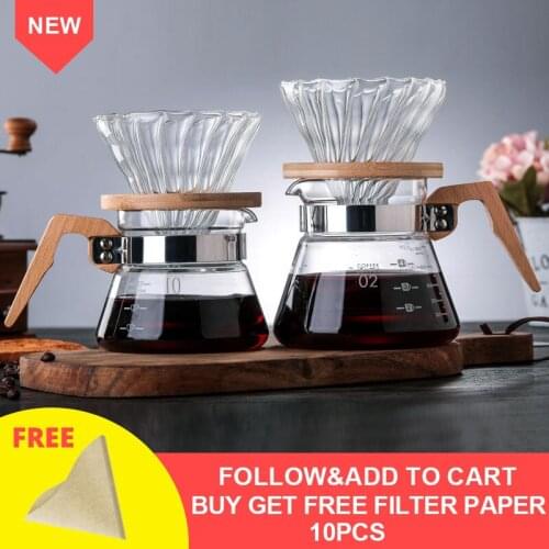 Carafe Drip Coffee Pot 400ML/600ML Glass Range Tea Maker Coffee Kettle Brewer Barista Clear Filter Glass jug with wooden handle