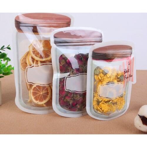 Thick Mason Jar Bottle Ziplock Packaging Bag Resealable Kitchen Fridge Travel Snack Nuts Tea Chocolate Stand Up Gifts Pouches