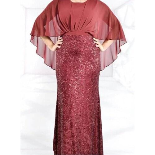 Evening Party Dress Women Super High Quality Sequins Dress Wedding Elegant Vestiods Cloak Sleeves Long Vintage Robe Africaine