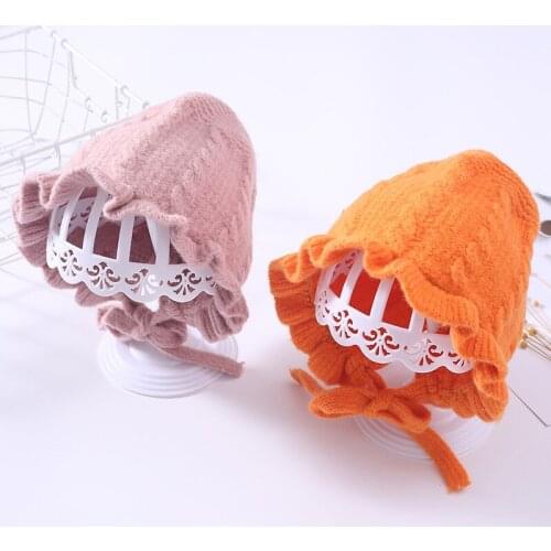 Knitted Soft Baby Hats Princess Lace Baby Girl Baby Hat Surface And Autumn Child Cap Babies Accessories For New Born Kids