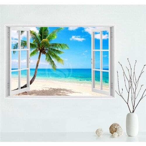 Y530L5 Custom nature landscape beach tropica palm tree Satin Painting Wall Silk Poster cloth print DIY Fabric Poster F#3