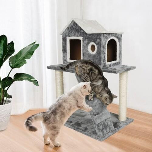 Oversea Stock! Pet Cat Tree Toy Condo Cat Climbing Frame Ladder Cave Cottage Cat Climbing Tower Stable Cat House Furniture HWC