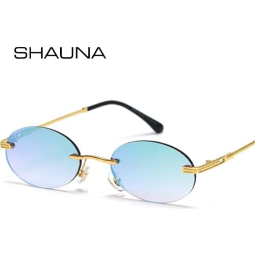 SHAUNA Retro Oval Rimless Colorful Women Sunglasses Fashion Mirror Coating Gradient Eyewear Shades UV400 Men Sun Glasses