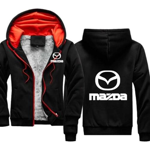 Winter Plus velvet thickening Mens Hoodie Mazda Car Logo Print Cotton Fashion quality Hooded Mens thick top