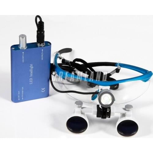 Dental Magnifier Binocular loupes glasses 3.5X 420mm + LED Head light 4 Colors