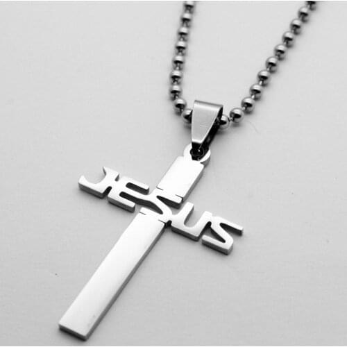 10pcs lucky English alphabet Stainless steel Christian faith letter Jesus cross blessing Simple style pendant necklace jewelry