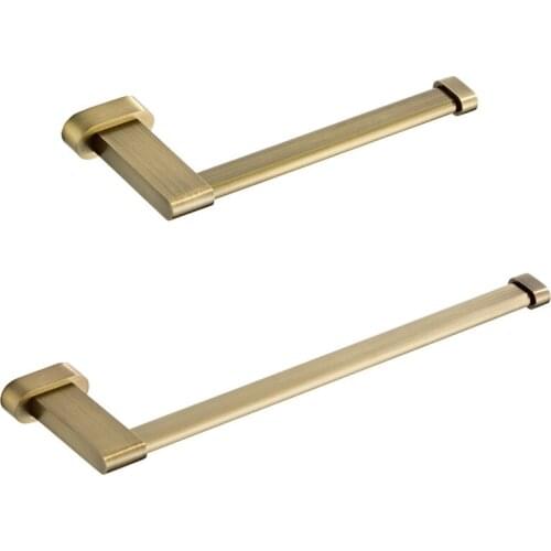 2PCS/Set Oblate Tube Antique Brass Brushed Bathroom Toilet Paper Holder And Towel Rack