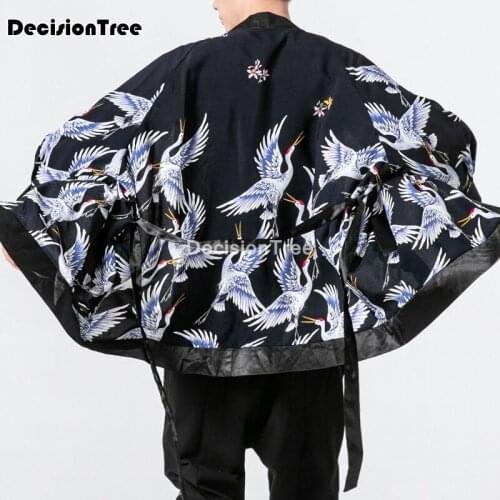 2021 kimono men black japanese kimono men samurai costume male yukata haori japanese streetwear clothing men crane kimono