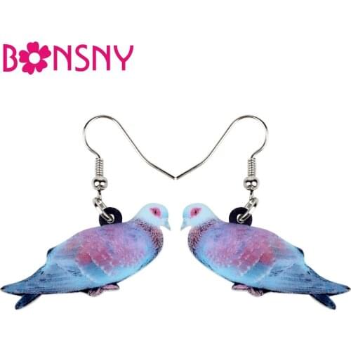 Bonsny Acrylic Elegant Speckled Pigeon Bird Earrings Big Long Dangle Drop Trendy Jewelry For Women Girls Cute Animal Accessories