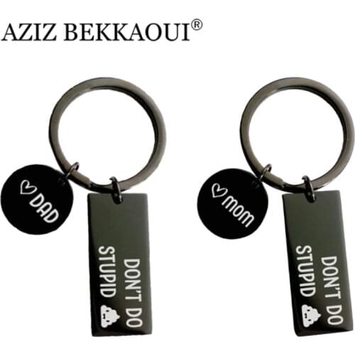 AZIZ BEKKAOUI Lovely Personalized Custom Letter Engrave Don't Do Stupid Key For Dad Mom Keychain Trinket Car Key Ring Jewelry