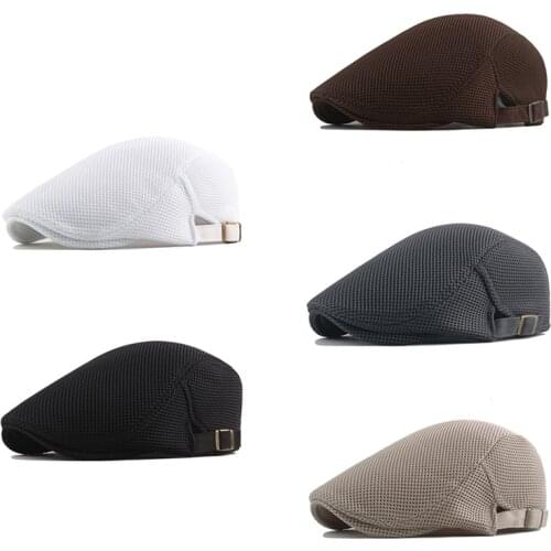 Cotton Beret Hat Men White Casual Mesh Flat Cap Male Solid Breathable Adjustable Classic Summer Duckbill Caps Fahion