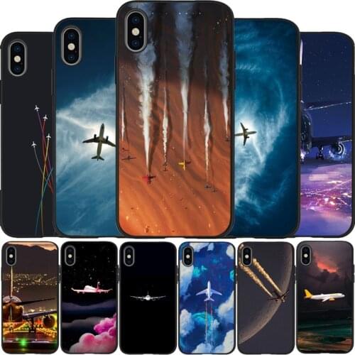 Aircraft Airplane fly travel cloud Plane Customer black TPU Phone Case For iPhone 5 5S SE 6 7 8 plus X XS XR XS 11 Pro Max