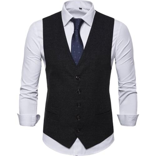 Business Vest Waistcoat Men European Size 2019 Spring Autumn Leisure V Collar Male Vest