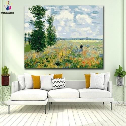 DIY colorings pictures by numbers with colors Poppies at Argenteuil Monet picture drawing painting by numbers framed Home