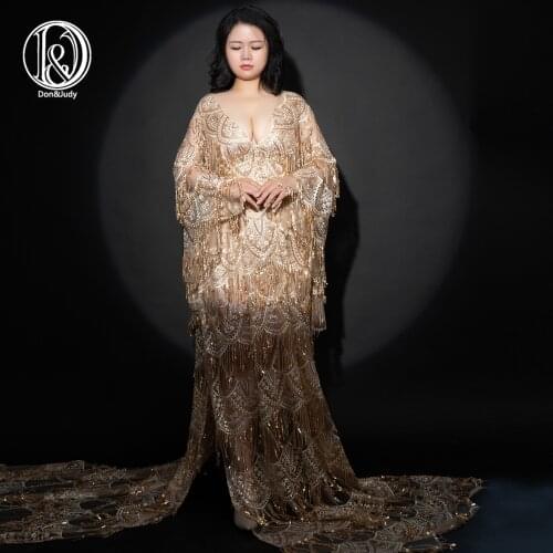 Don&Judy Elegant Sparkly Golden Sequin Maternity or Non-maternity Dress for Photo Shoot Party Evening Gown Shooting Prom Dress