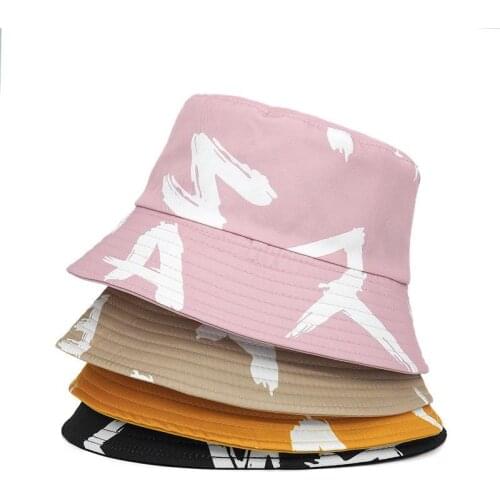 LDSLYJR Cotton Fashion Letter Print Two Sides Bucket Hat Fisherman Hat Outdoor Travel Hat Sun Cap Hats for Men and Women 373