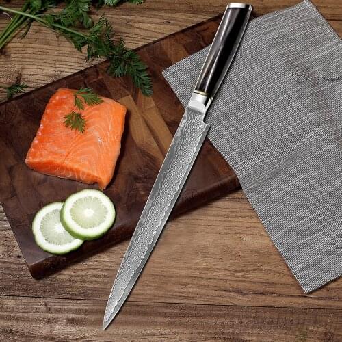 IK 10 Inch Sushi Knife Damascus Steel VG10 Core Japanese Salmon Knives Filleting Fish Cleaver Sashimi Knife