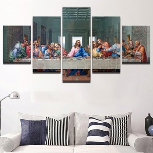 HD Printed Canvas Jesus Painting Wall Art Modular Frame 5 Pieces Last Supper Landscape Poster Living Room Decoration Pictures