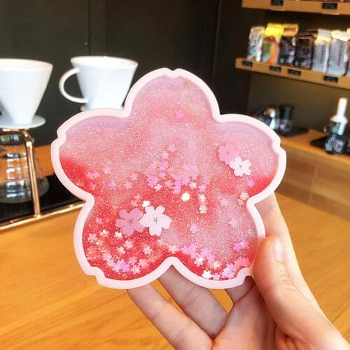 Japanese Quicksand Sakura Mat Coaster Silicone Glitter Cat Paw Claw Cup Mat Anti-slip Mat Dining Tableware Coffee Cup Mat Pad