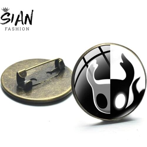SIAN Hot Hollow Knight Lovely Metal Brooch Pins Game Protagonist Cartoon Printed Glass Badges for Children Backpack Decorations