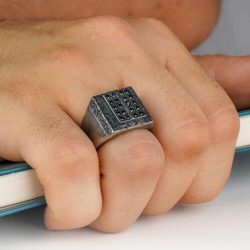 Turkish Style 925 Sterling Silver Ring For Men Natural Stone Zircon Jewelry Fashion Vintage Gift Mens Accessories onyx, aqeq men