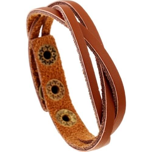 Jessingshow Mens Leather Bracelet Bangles for Men Snap Fastener Cowhide Braided Multi Layer Wrap Bracelet Pulseras Para Hombre