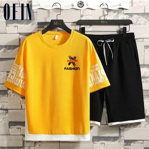 Summer Two Piece Set Men 2021 New Short Sleeve T Shirt Tops + Shorts Suit Sets Mens Tracksuits Fashion T-shirt Tracksuit Set
