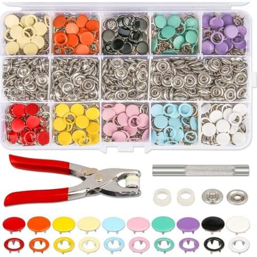 804pcs Grommets Snap Fasteners Kit 9.5mm 10 Color Leather Rivets Buttons Metal Press Studs Prong Ring Button for Romper Bodysuit