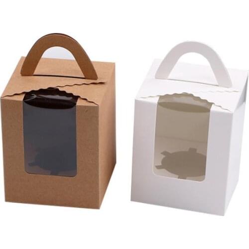 Pure Color Single Cupcake Box with PVC Window & Handle Paper Muffin Boxes Wholesale SN797