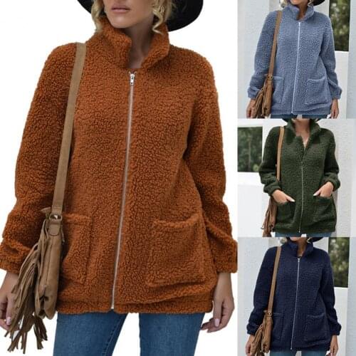 Solid Color Winter Teddy Coat Women Faux Fur Coat Teddy Jacket Thick Warm Fake Fleece Jacket Zipper Fluffy Jackets Plus Size 3XL