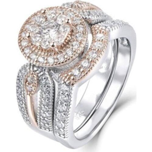 Hot Sale 2 Pcs/set Fashion Crystal Ring Set for Women Luxury Elegant Zircon Engagement Women Party Rings Jewelry Whole Sale