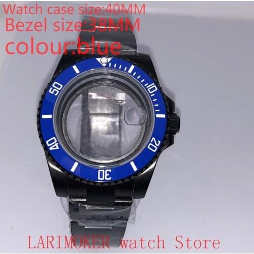 Suitable for NH35 NH36 Miyota 8215 40mm 904L stainless steel case, transparent black back cover, with bezel,blue