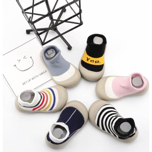 2021 Baby Toddler Stripe Shoes Non-Slip Anti-Off Foot Short Floor Knitted Socks First Walker 5Size 0611 KeDing