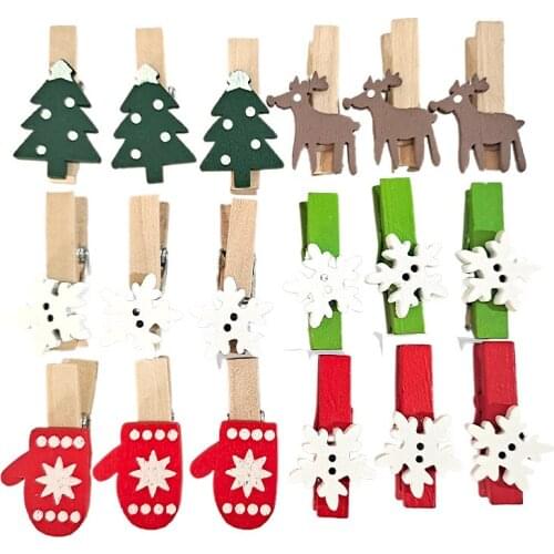Christmas Wooden Clips New Year Party Decoration Photo Wall Clip DIY Christmas Ornaments Decorations for Home Kids Gift 10pcs