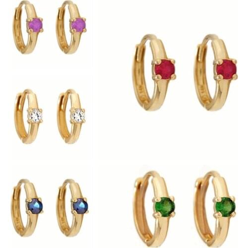 925 Sterling Silver Ear Needle Ring Earrings Colorful Crystal Zircon Round Gold Silver Color Circle Hoop Earrings Jewelry