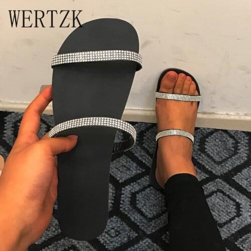 2021 Summer PU Slides Women Slippers Female Fashion Rhinestone Flats Casual Comfort Outside Shoes Laides Beach Footwear