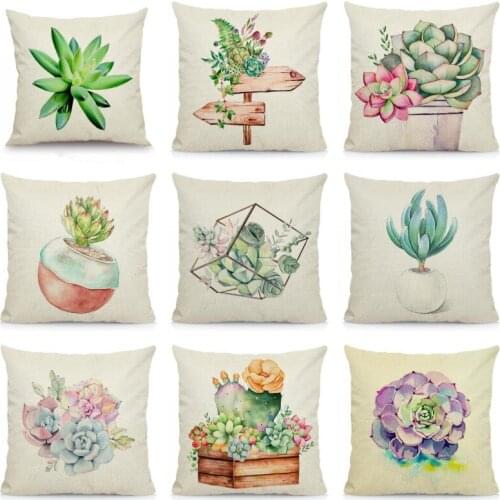 XUNYU Cartoon Succulents Printed Pillowcase Cushion Cover Home Decoration 45x45cm XP002