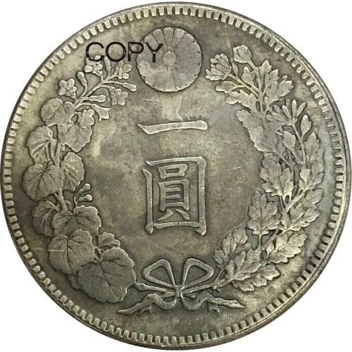 Japan 1 Yen Meiji Dragon 39 Years 1906 Brass Plated Silver Copy Coins