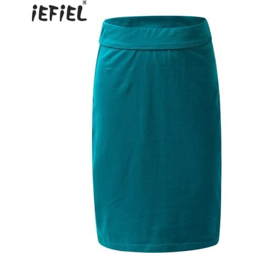 Kids Girls Solid Color Knee Length Casual Skirts Lightweight Stretchy Elastic Waistband Pull-On Pencil Skirts Girls Clothes