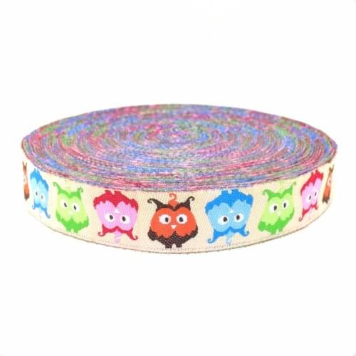 ZERZEEMOOY wholesale 5/8'' 16mm Wide Multi-Color Owls Lime Tone Woven Jacquard Ribbon For Dog Collar KTZD15102231