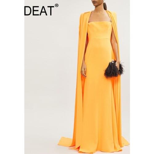 [DEAT] Women High Quality Dress Yellow Sleeveless Square Collar Loose Fit Temperament Fashion Tide Spring Summer 2021 13D112