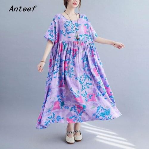 Short sleeve cotton vintage floral dresses for women casual loose long woman summer dress elegant clothes 2021