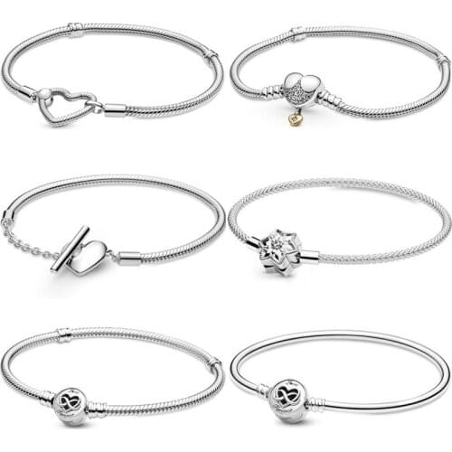 Moments Heart Infinity Closure Snake Chain Snowflake Mesh 925 Sterling Silver Bracelet Fit Pandora Bangle Bead Charm Diy Jewelry
