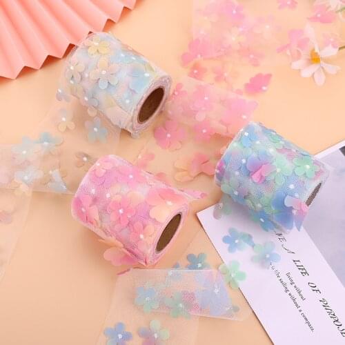 10Yards 8CM 3D Colorful Flower Glitter Tulle Roll Crystal Sequin Organza DIY Craft Wedding Home Birthday Party Decoration