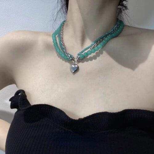 Jade Necklace Female Titanium Steel Love Necklace Clavicle Chain Pendant Accessories Hip Hop Trend Accessories for Women