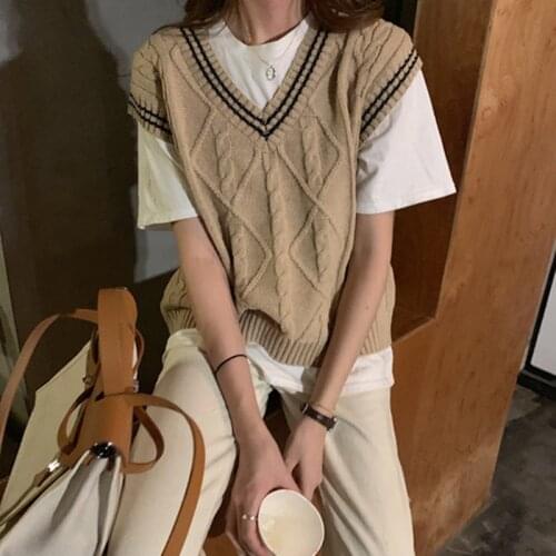 2 colors 2020 korean preppy style V-neck color patchwork v neck vest sweaters womens knitted sweaters