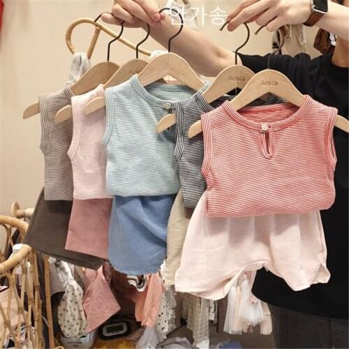 Baby Kids Sets Casual Striped Cotton T-shirt Shorts 2pcs Toddler Girl Clothing Summer Child Suits Newborn Baby Boy Clothes 2pcs