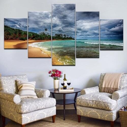 5 Pieces Canvas Prints Paintings Framework Home Decor Poster Sunset Beach Sea Waves Seascape Pictures Modular Kids Room Wall Art